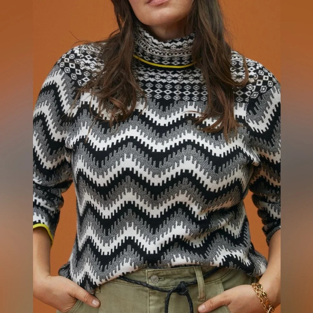 Anthropologie Sweater Womens Large Maeve Ski Slope Turtleneck Cozy Fair Isle - Picture 2 of 9